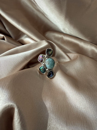 Larimar & Abalone Ring - Size 7.5