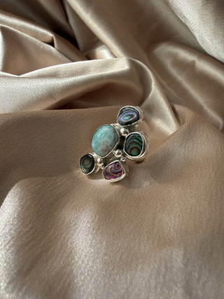 Larimar & Abalone Ring - Size 7.5